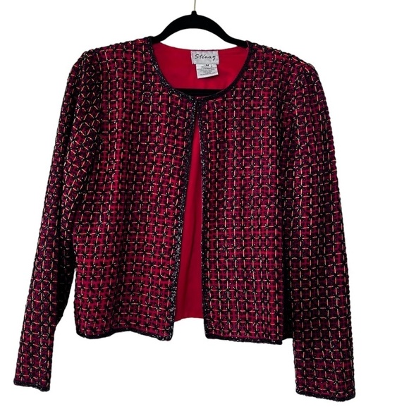 EUC Vintage Sténay 100% Silk Beaded Jacket in Red and Black size M - Picture 2 of 14